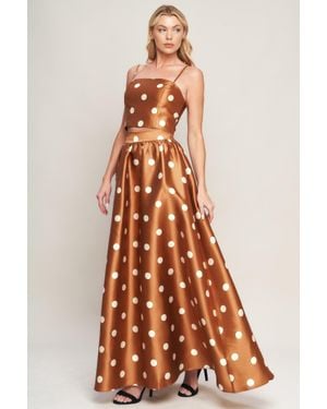 TRUEDAMES Chic Polka Flow Woven Full Maxi Skirt - Brown