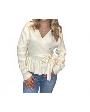 Umgee Peplum Wrap-Style Sweater Top - Natural