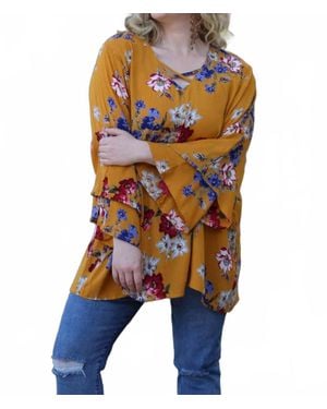 Angie Floral Layered Bell Sleeve Tunic - Multicolor