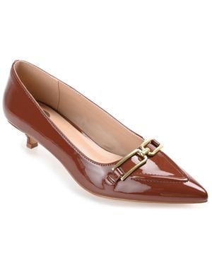 Journee Collection Rumi Kitten Heel Loafer Pointed Toe Pumps - Brown