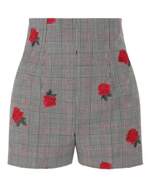Versace Rose-Embroidered Check-Print Shorts - Gray