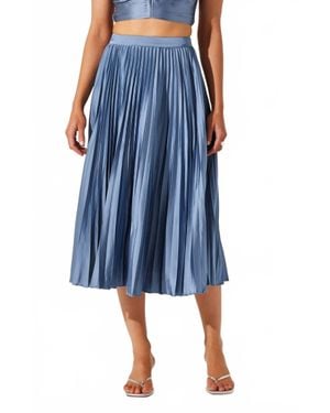 Astr Pleated Satin Midi Skirt - Blue