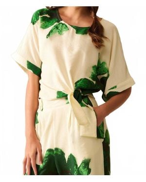 Q2 Tropical Bloom Tie Waist Top - Green