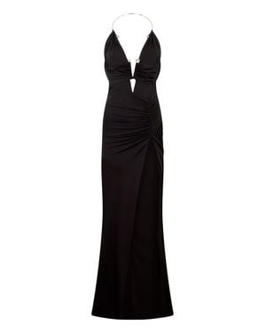 Philipp Plein Shiny Long Dress Skull Piercing - Black