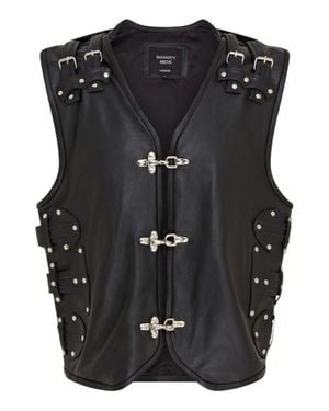 Infinity Leather Biker Leather Waistcoat Metal Buckles Vest - Black
