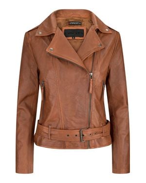 TruClothing Tan Real Leather Slim Fit Biker Jacket - Brown