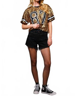 Blue B Sequin Game Day Crop Varsity Top - Black