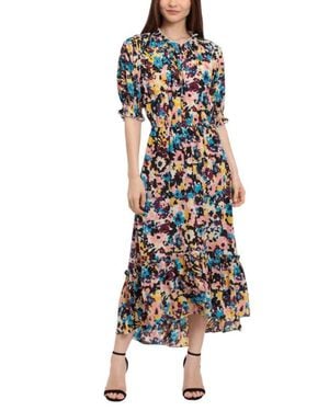 Donna Morgan Short-Sleeve Abstract Midi Dress - White