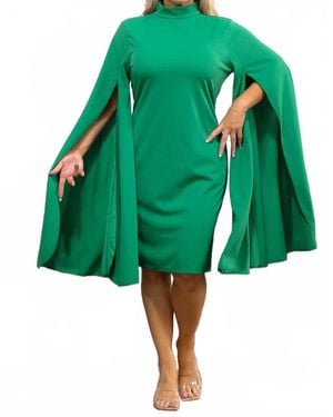 Karen T Design Cape Sleeve Midi Dress - Green
