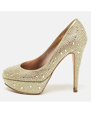 Gina Satin Crystal Embellished Platform Pumps - Natural