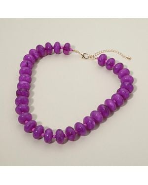 Fashnzfab Chunky Beaded Statement Necklace - Purple