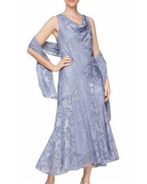 Alex Evenings Burn Out Floral Print Dress - Blue
