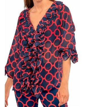 Gretchen Scott Ruffle Stilt Skin V-Neck Blouse - Red