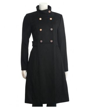 Eliza J Wool Blend Military Walker Coat - Black