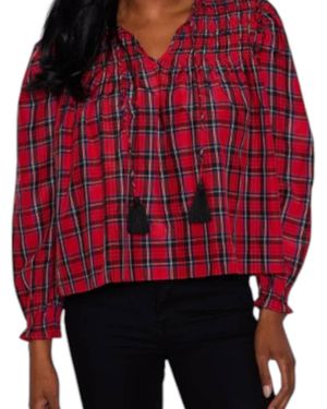 Sail To Sable Long Sleeve Tassel Front Blouse - Red