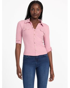 Guess Barcelona Long-Sleeve Polo Top - Red