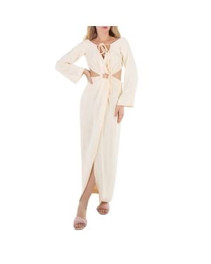Nanushka Kacela Long Sleeve Front Slit Cut Out Dress - Natural