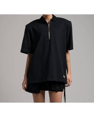 The Attico Pre-Loved Polo Shirt With Front Zip With Logo And Shoulder Pads - Black