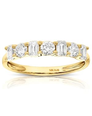 Vir Jewels 1 Cttw Emerald And Round Lab Grown Diamond Wedding Band - Metallic
