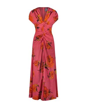 Lela Rose V Neck Shirred Dress
