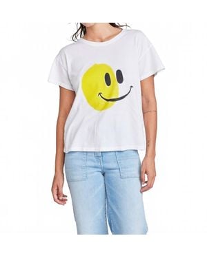 Self Contrast Cherie Smiley Face T-Shirt - Blue