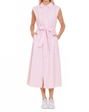 Dagne Dover Linen Long Belted Dress - Pink