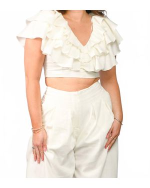 Idem Ditto Linen Ruffle Top - White