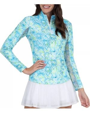 IBKUL Mock Zip Neck Top - Blue