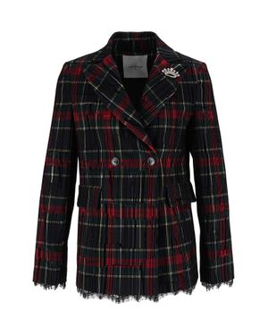 Shirtaporter Tartan Brooch Double-Breasted Blazer - Black