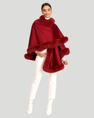 Gorski Cashmere Caplet With Fox Trim - Red