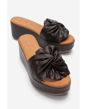 Forever & Always Shoes Syndra Bow Wedge Leather Sandal - Black