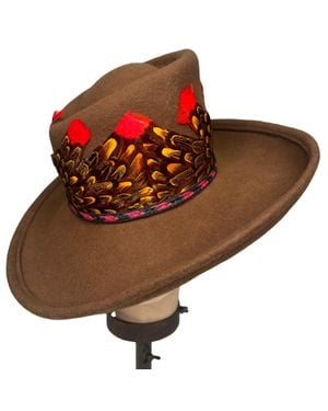 Kathy Jeanne Millinery Wool Asymmetrical Western Top Hat - Brown