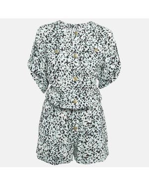 Balmain Printed Silk Romper Jumpsuit - White
