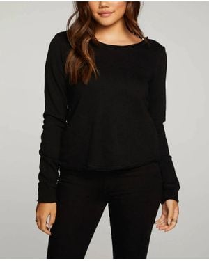 Chaser Brand Linen French Terry Long Sleeve Cross Back Pullover - Black