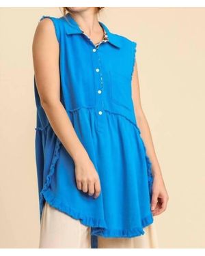 Umgee Frayed Sleeveless Tunic Top - Blue