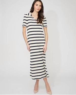 FRANK LYMAN Nautical Stripe Long Dress - White