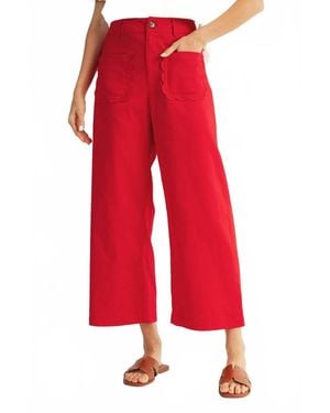 Jodifil Scallop Pocket High Rise Wide Leg Pants - Red
