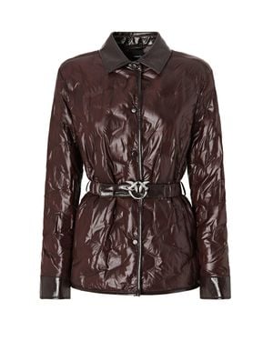 Pinko Technical Canvas Belted Down Jacket - Brown