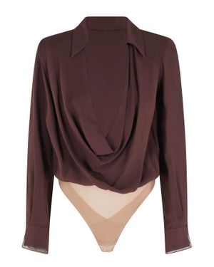Elisabetta Franchi Organza-Inserts Padded-Shoulders Viscose Bodysuit - Brown