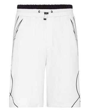 Philipp Plein Drawstring Cotton Fleece Shorts - White