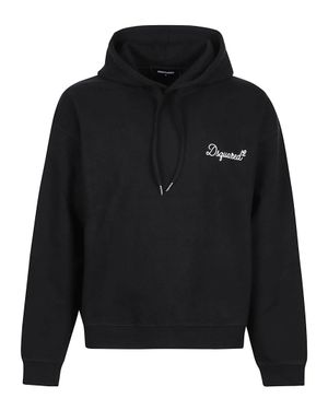 DSquared² D2 Signature Cropped Drawstring Hoodie - Black