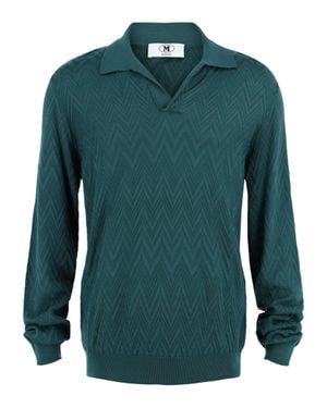 Missoni Long Sleeve Zig Zag Knit Polo Shirt - Green