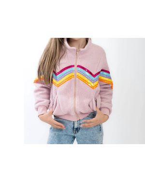Tweenstyle Sequin Trim Zip Front Sherpa Jacket - Pink