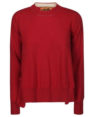 Colville Asymmetric Crew Neck Sweater - Red