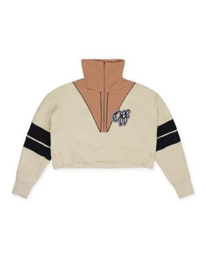 Off-White c/o Virgil Abloh Cream Intarsia Crop Half Zip Sweater - White