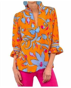 Gretchen Scott Full Bloom Ruffleneck Top - Orange