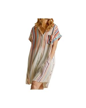 Umgee Bleached Striped Mini Dress - Natural