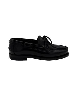 The Sharp Corner Polished Leather Boat Shoe - Black