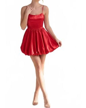 Jovani Kenzie Satin Lace Up Bubble Hem Mini Dress - Red