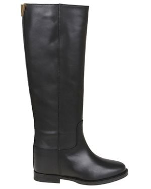 Via Roma 15 Smooth Leather Internal Wedge Knee-High Boots - Black